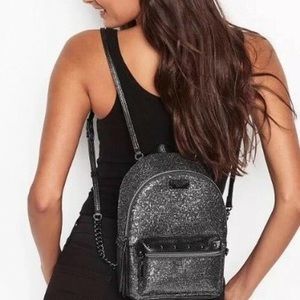 Victoria’s Secret Black Glitter Small City Backpack